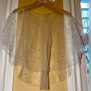 BNIP Sheer Organza Pearl Beaded Bridal Capelet